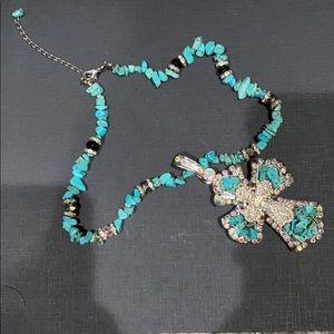 Turquoise and rhinestone necklace